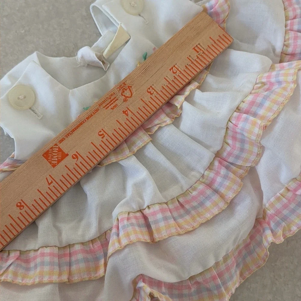 Charming Vintage White and Pink Ruffled Newborn Easter Baby Dress